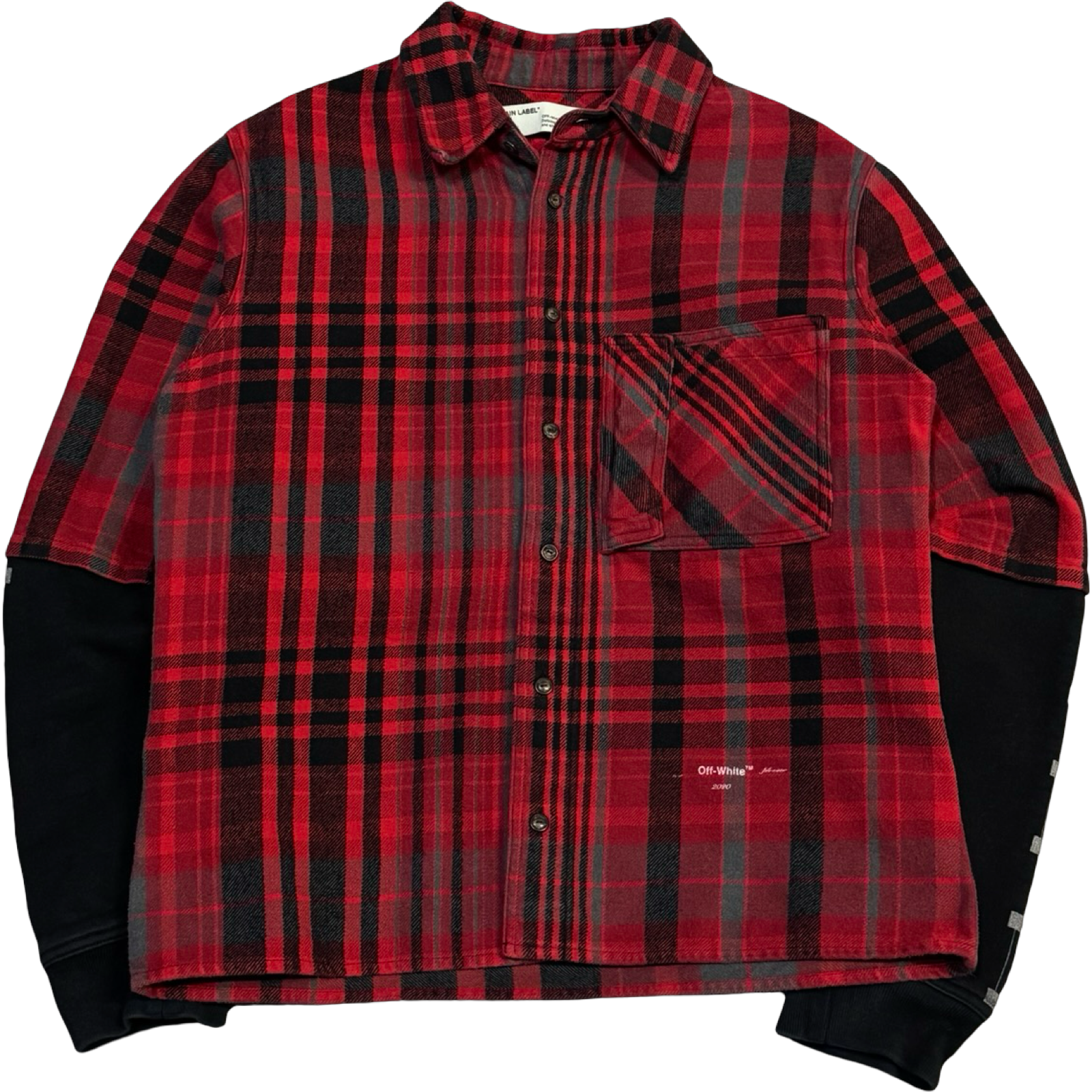 Off-White Jersey Sleeve Plaid Button Up Shirt Red (USED)
