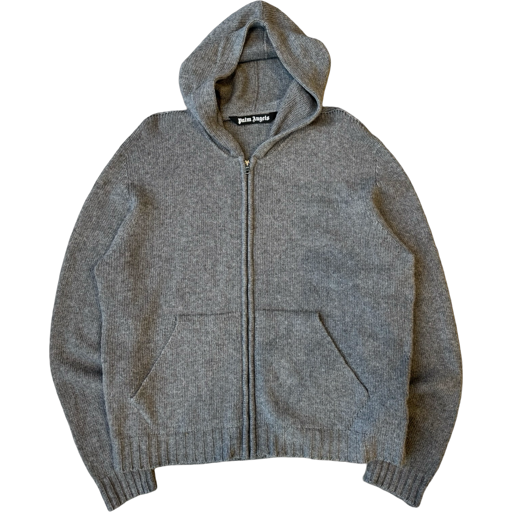Palm Angels Logo Full Zip Knit Sweater Grey (USED)