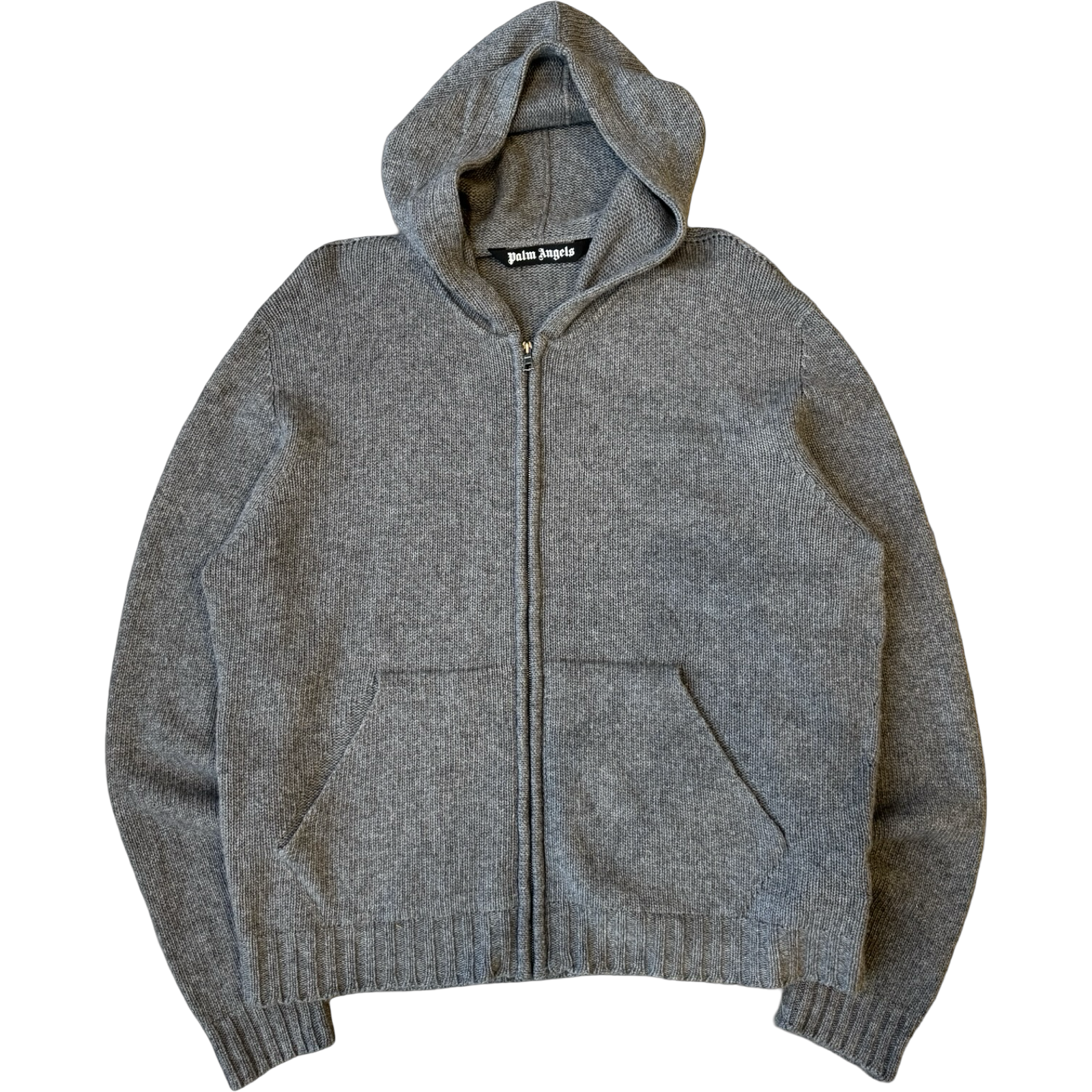 Palm Angels Logo Full Zip Knit Sweater Grey (USED)