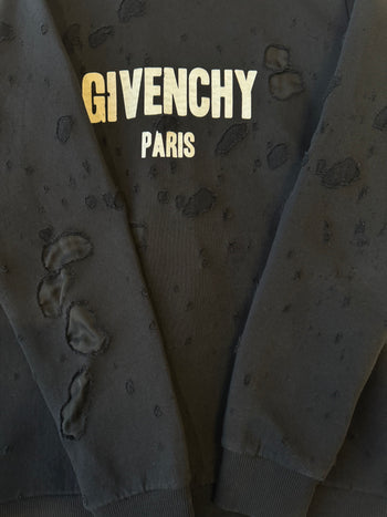Givenchy Distressed Effect Logo Hoodie Black (USED)