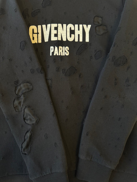 Givenchy Distressed Effect Logo Hoodie Black (USED) | Vitnage Clothing Store Canada
