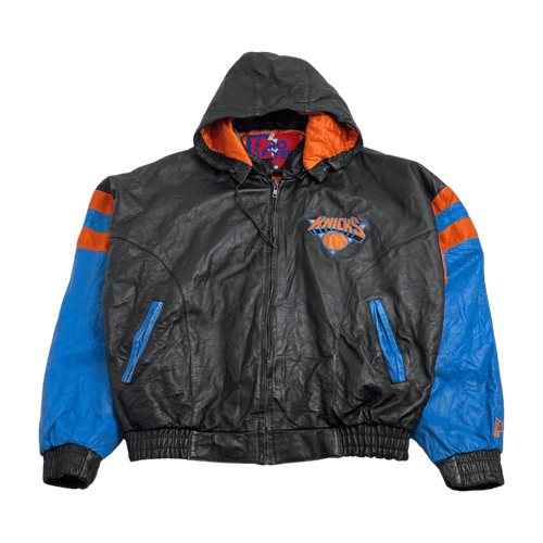 (XL) Vintage New York Knicks Hooded Leather Jacket | Vintage Clothing Store Canada