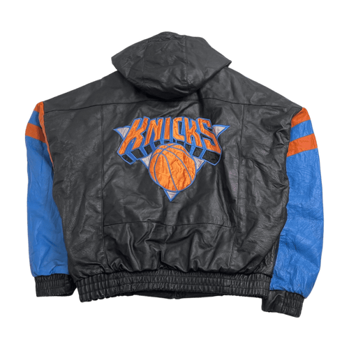 (XL) Vintage New York Knicks Hooded Leather Jacket | Vintage Clothing Store Canada