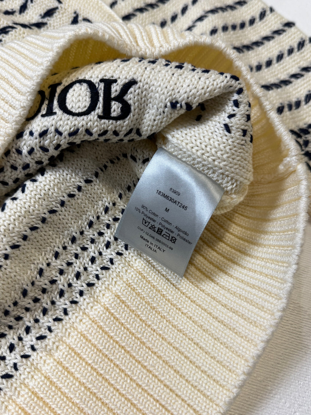 Dior Embroidered Chevron Knit Sweater Cream