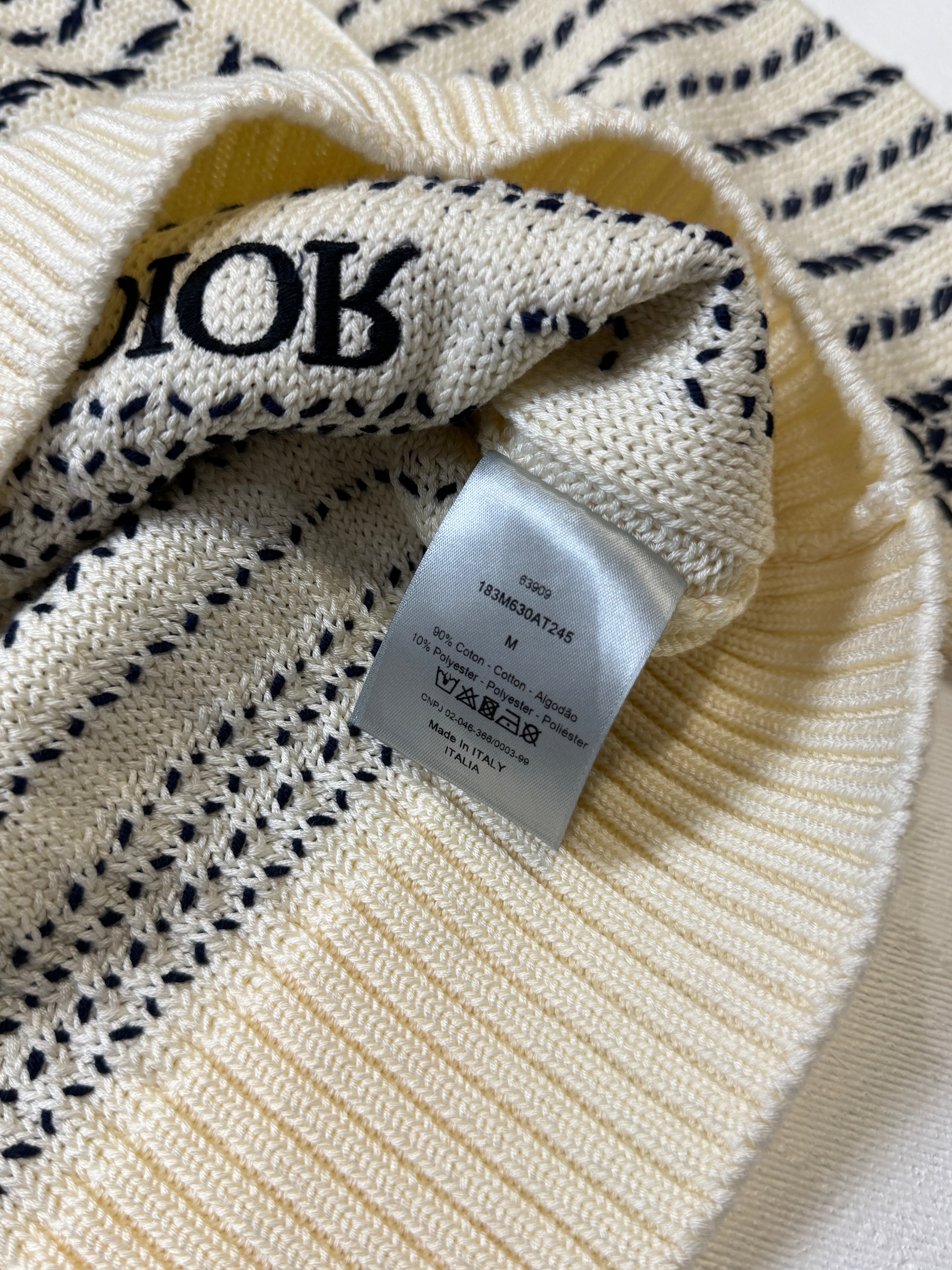Dior Embroidered Chevron Knit Sweater Cream