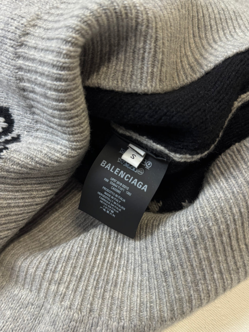 Balenciaga Logo Intarsia 1/4 Zip Knit Sweater Grey (USED)