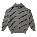 Balenciaga Logo Intarsia 1/4 Zip Knit Sweater Grey (USED)