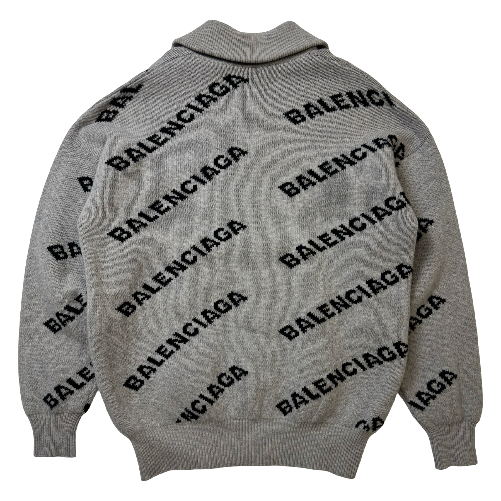 Balenciaga Logo Intarsia 1/4 Zip Knit Sweater Grey (USED)