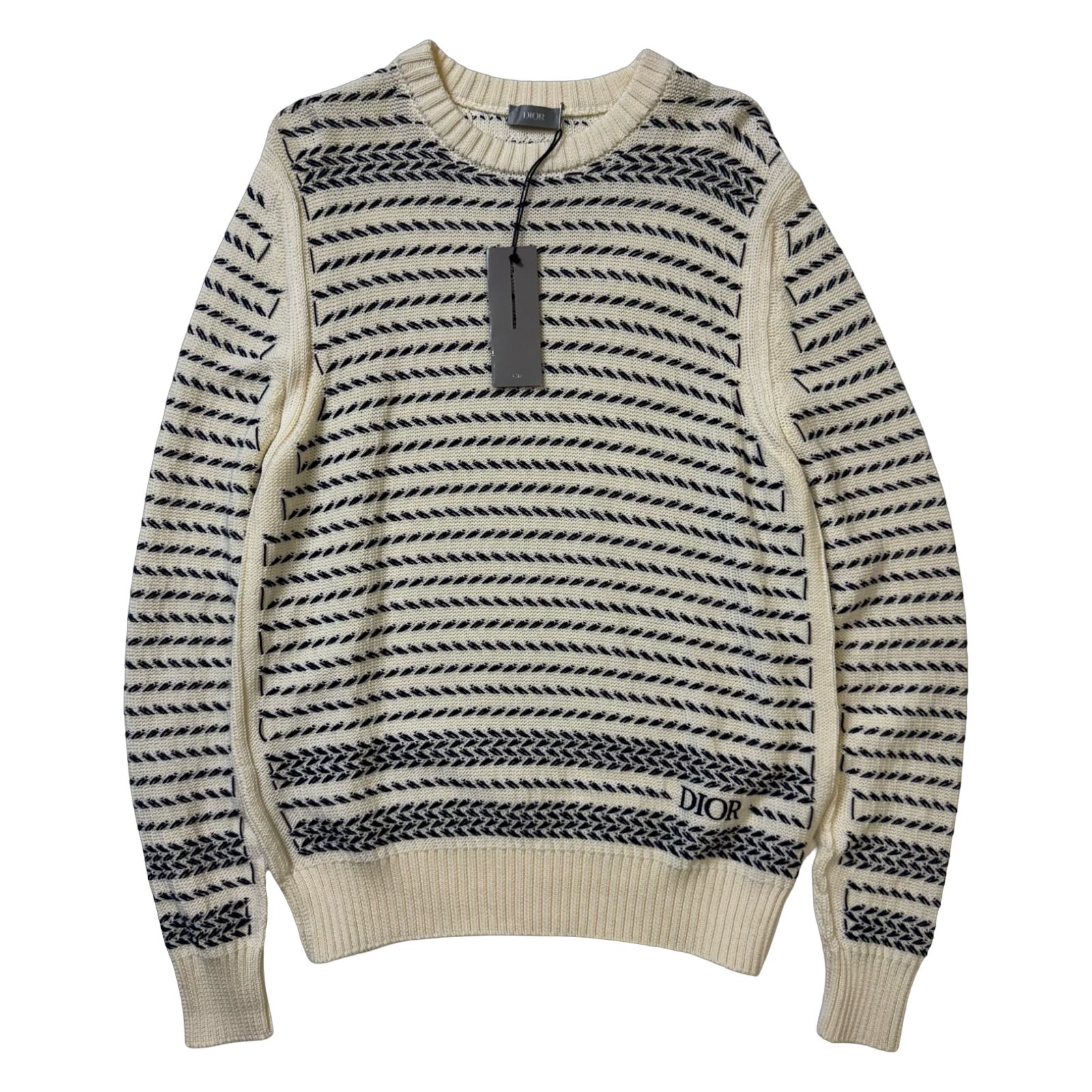 Dior Embroidered Chevron Knit Sweater Cream