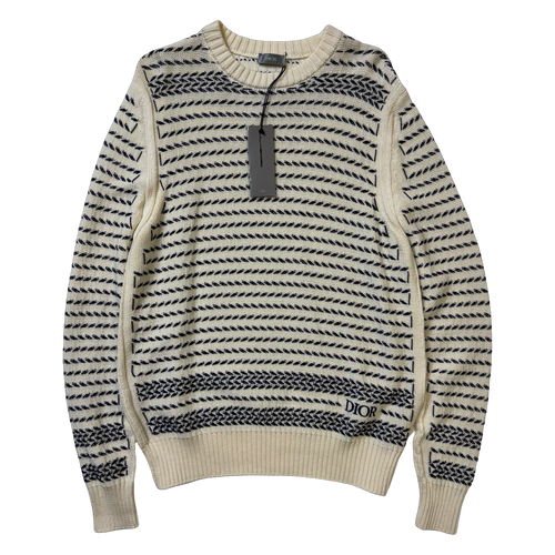 Dior Embroidered Chevron Knit Sweater Cream | Vintage Clothing Store Canada