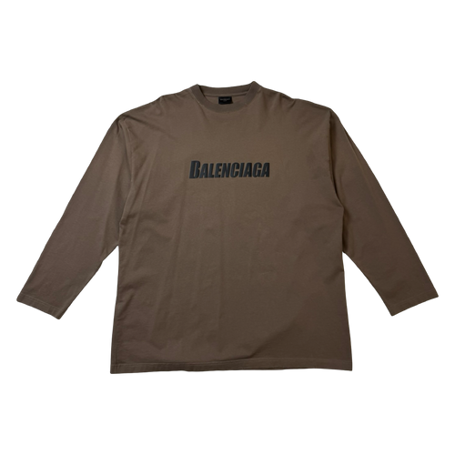 Balenciaga Caps Logo L/S Tee Brown (USED) | Vintage Clothing Store Canada