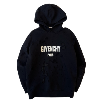 Givenchy Distressed Effect Logo Hoodie Black (USED)