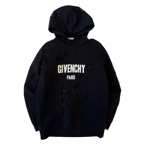 Givenchy Distressed Effect Logo Hoodie Black (USED) | Vintage Clothing Store Canada