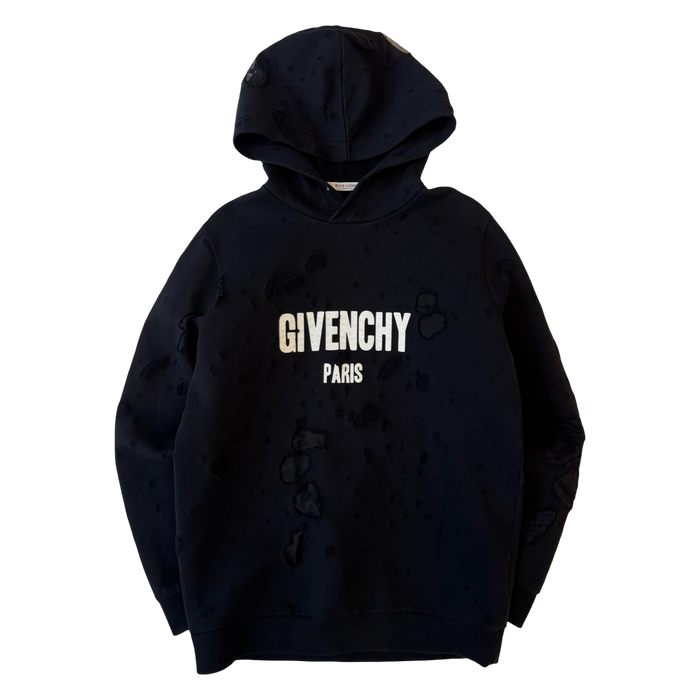 Givenchy Distressed Effect Logo Hoodie Black (USED) | Vitnage Clothing Store Canada