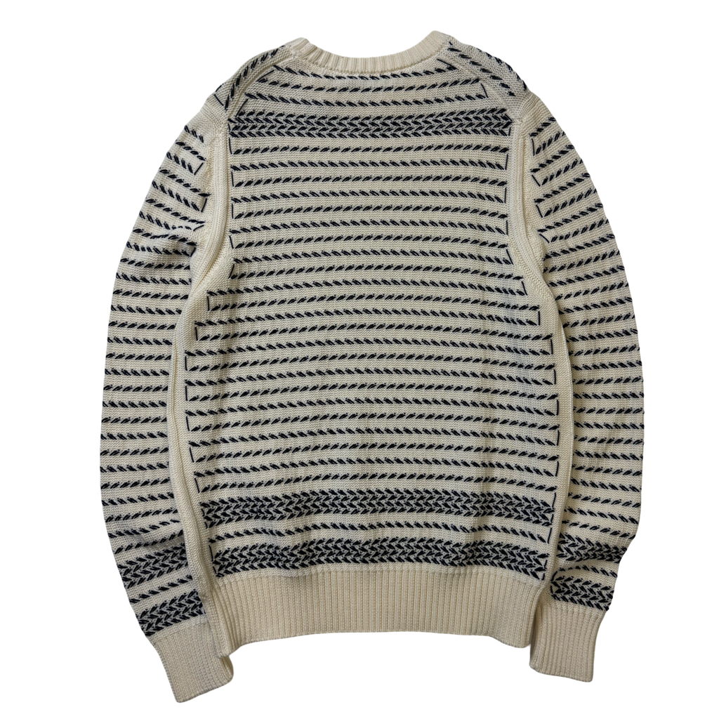 Dior Embroidered Chevron Knit Sweater Cream