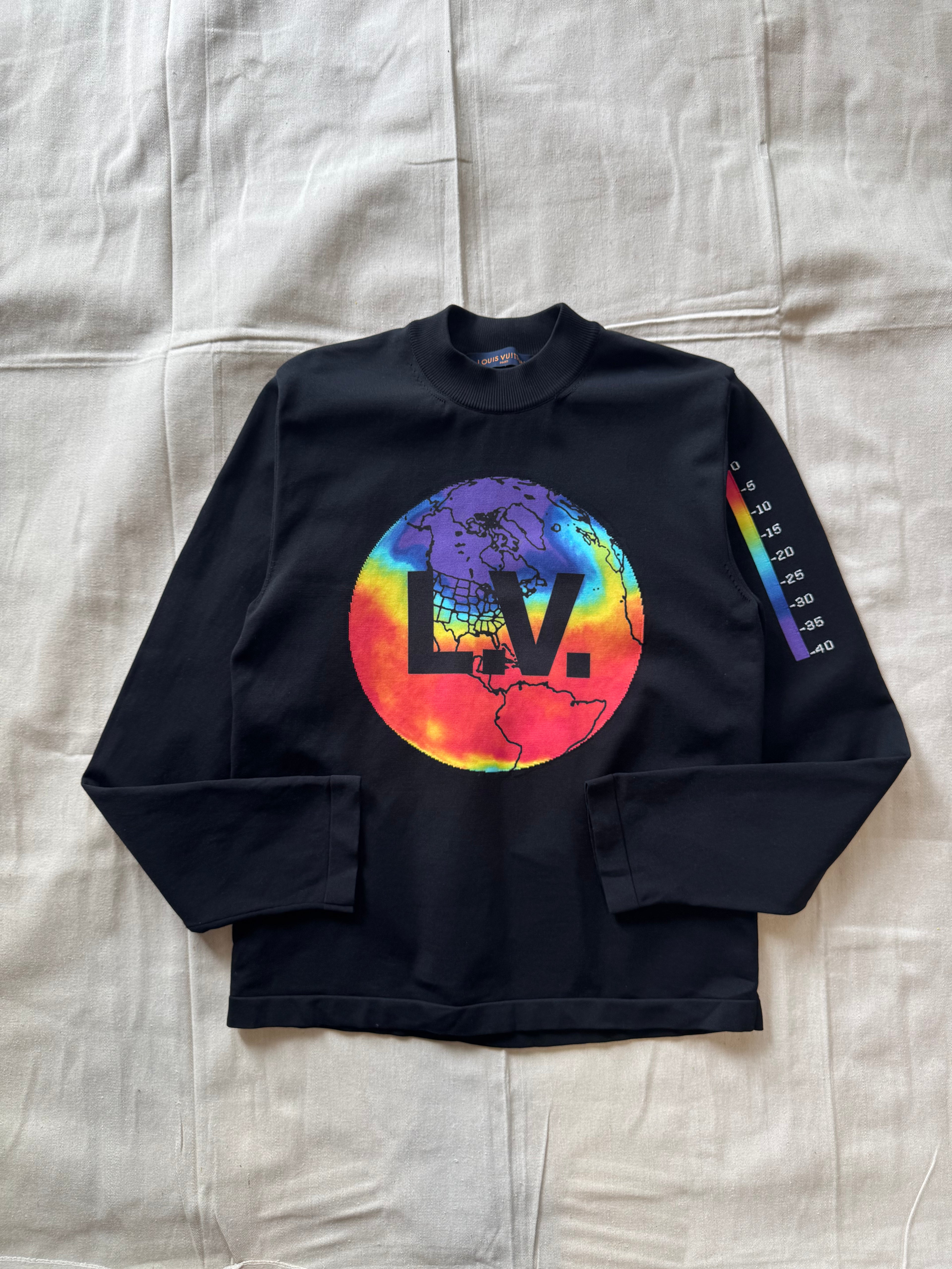 Louis Vuitton Intarsia Globe Mock Neck Sweatshirt Black