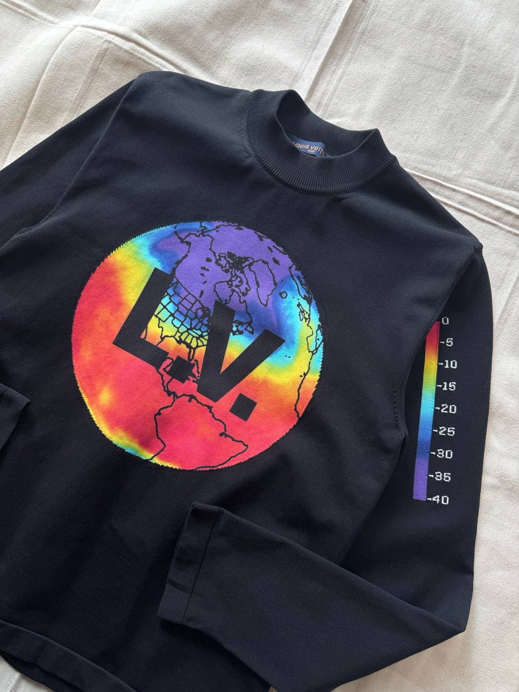 Louis Vuitton Intarsia Globe Mock Neck Sweatshirt Black