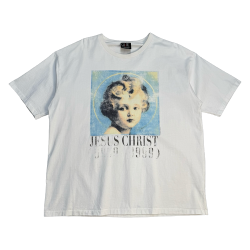 Saint Micheal Jesus Christ Memorial Tee White (USED) | Vintage Clothing Store Canada