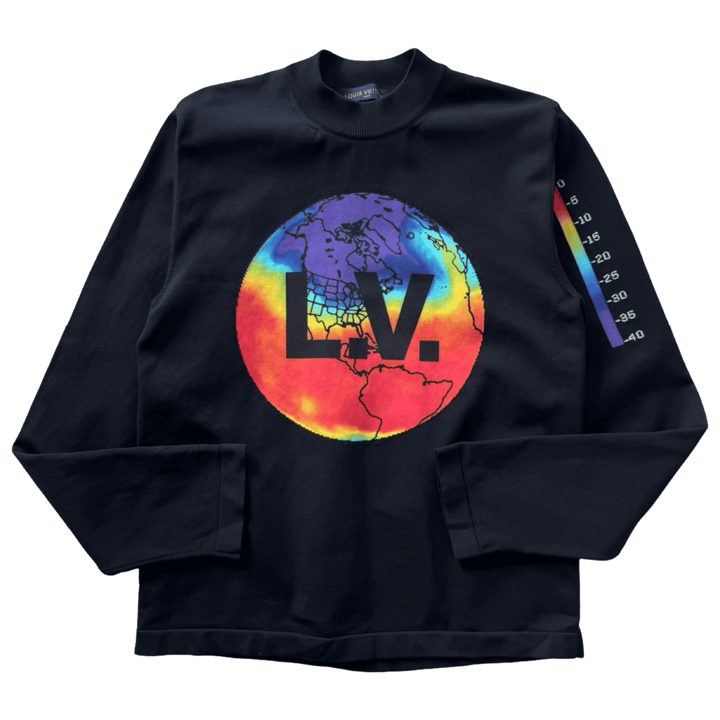 Louis Vuitton Intarsia Globe Mock Neck Sweatshirt Black