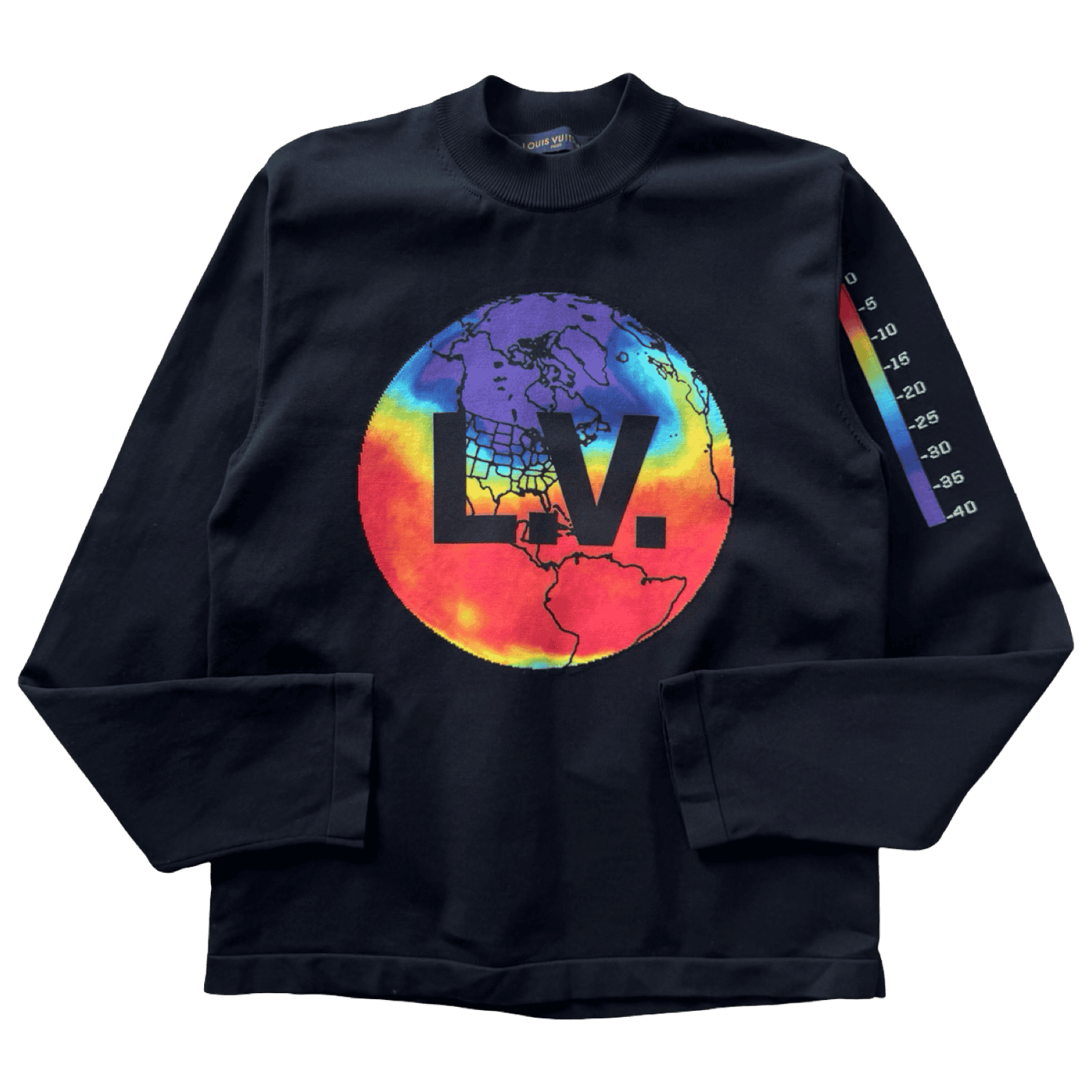 Louis Vuitton Intarsia Globe Mock Neck Sweatshirt Black