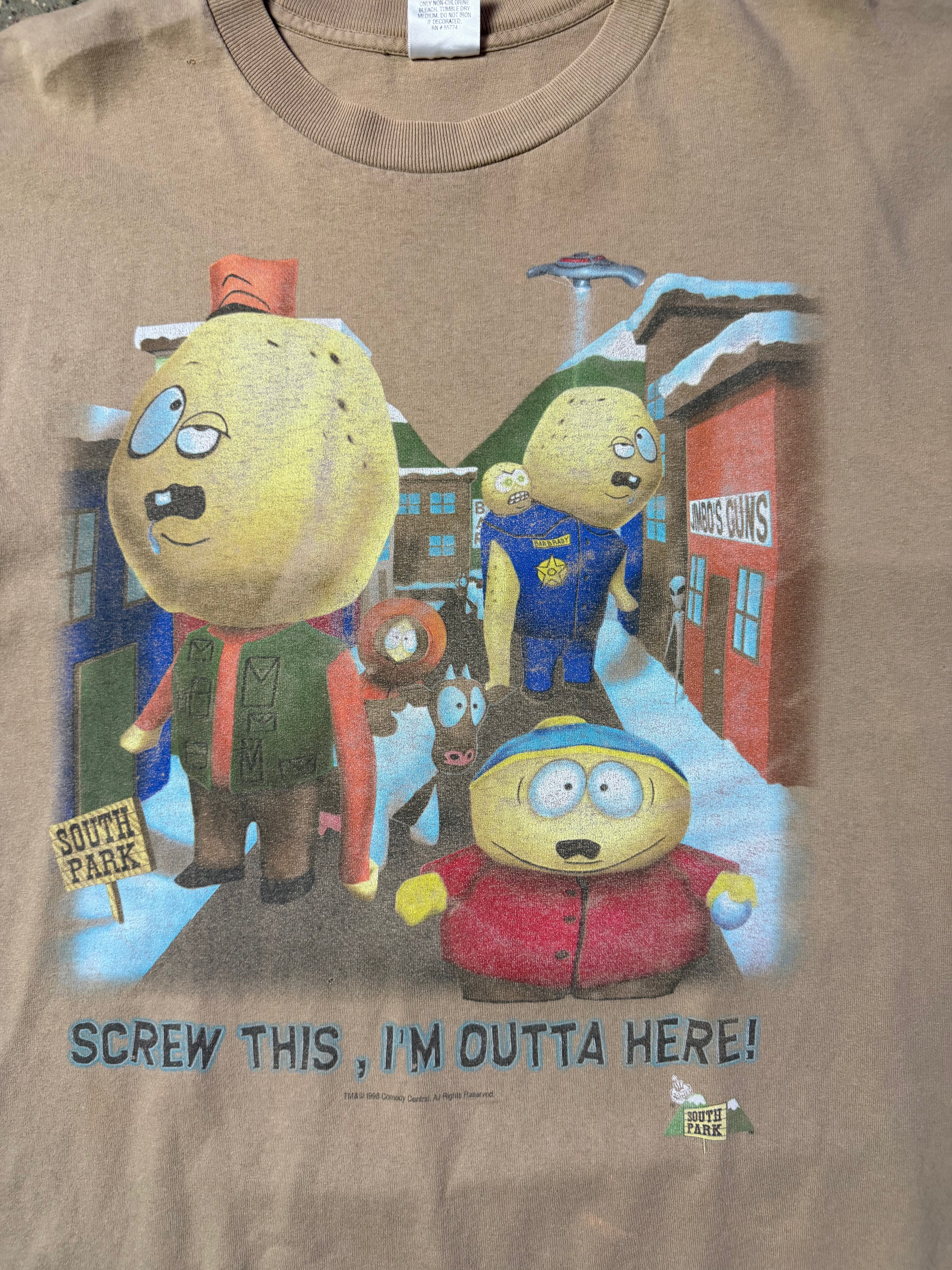 Vintage South Park Screw This I'm Outta Here Tee Light Brown
