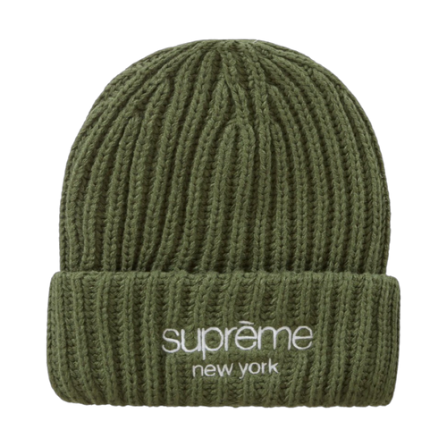 Supreme Classic Logo Chunky Ribbed Beanie Olive | Vintage Clothing Store Canada