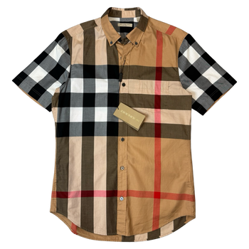 Burberry Checkered Button Up Shirt Camel
