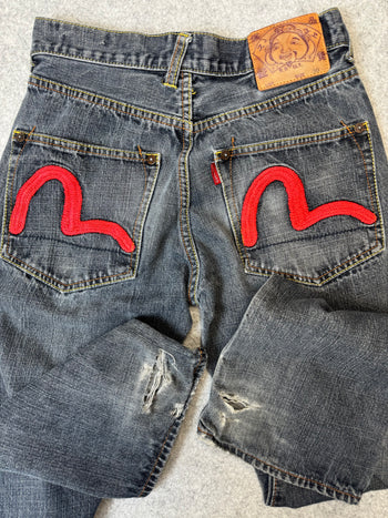 Evisu Red Double Seagull Embroidered Denim Pants