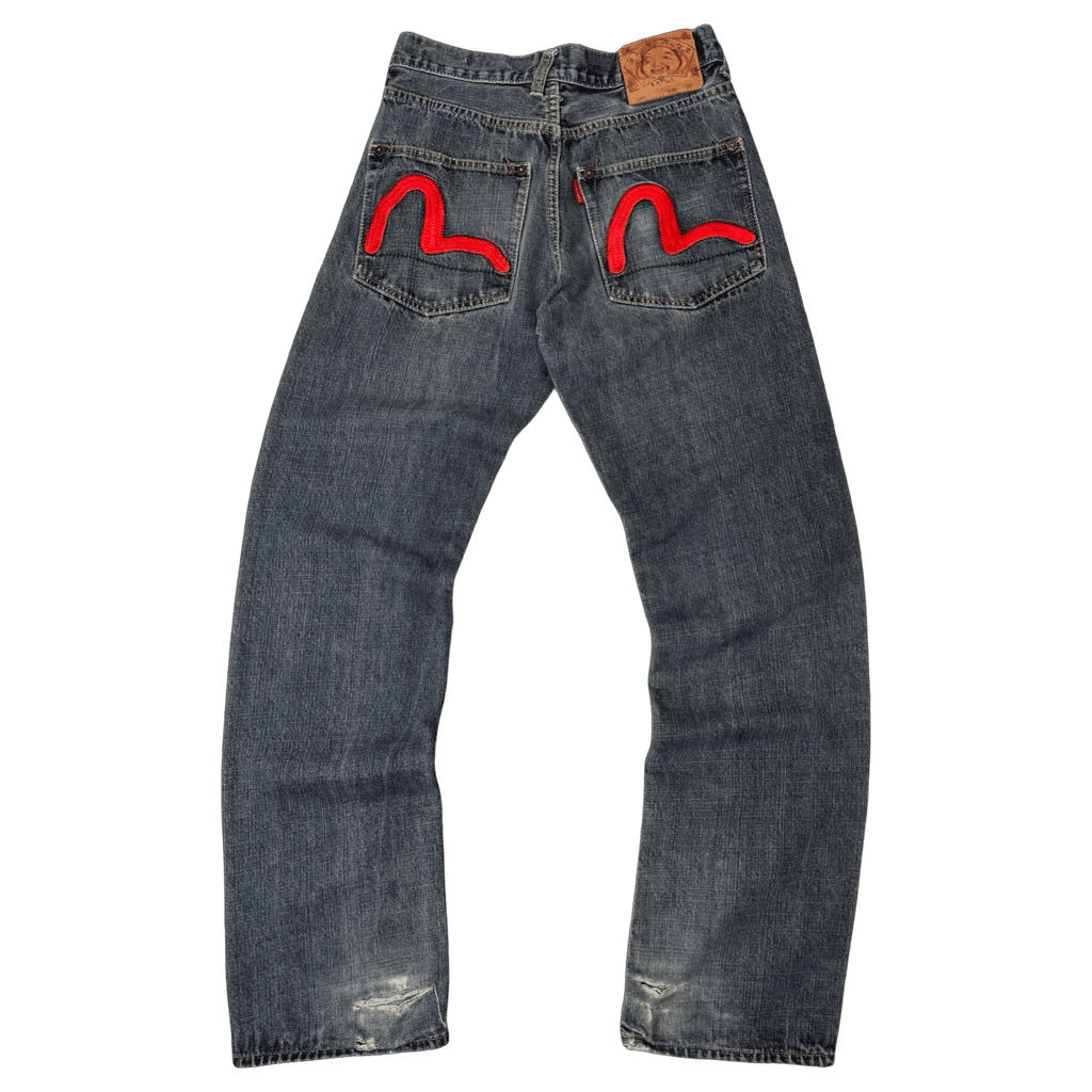 Evisu Red Double Seagull Embroidered Denim Pants