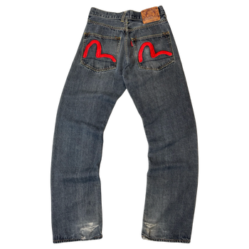 Evisu Red Double Seagull Embroidered Denim Pants