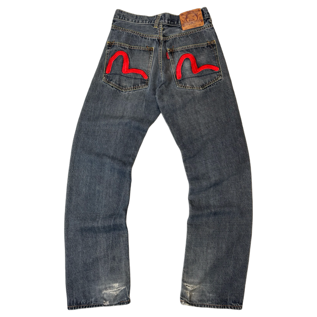 Evisu Red Double Seagull Embroidered Denim Pants