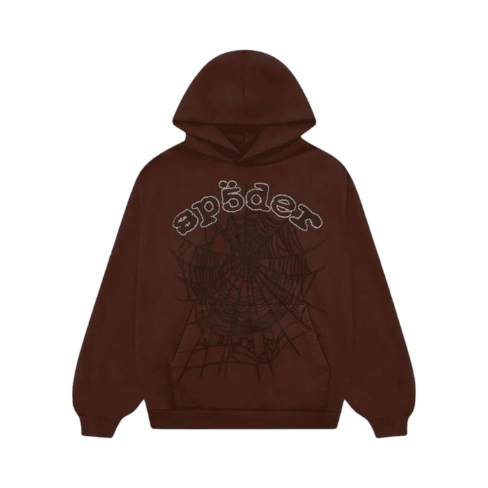 Sp5der OG Web Rhinestone Hoodie Brown | Vitnage Clothing Store Canada