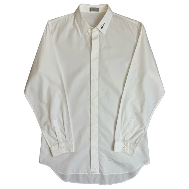 Dior Signature Logo Collared Button Up Longsleeve White