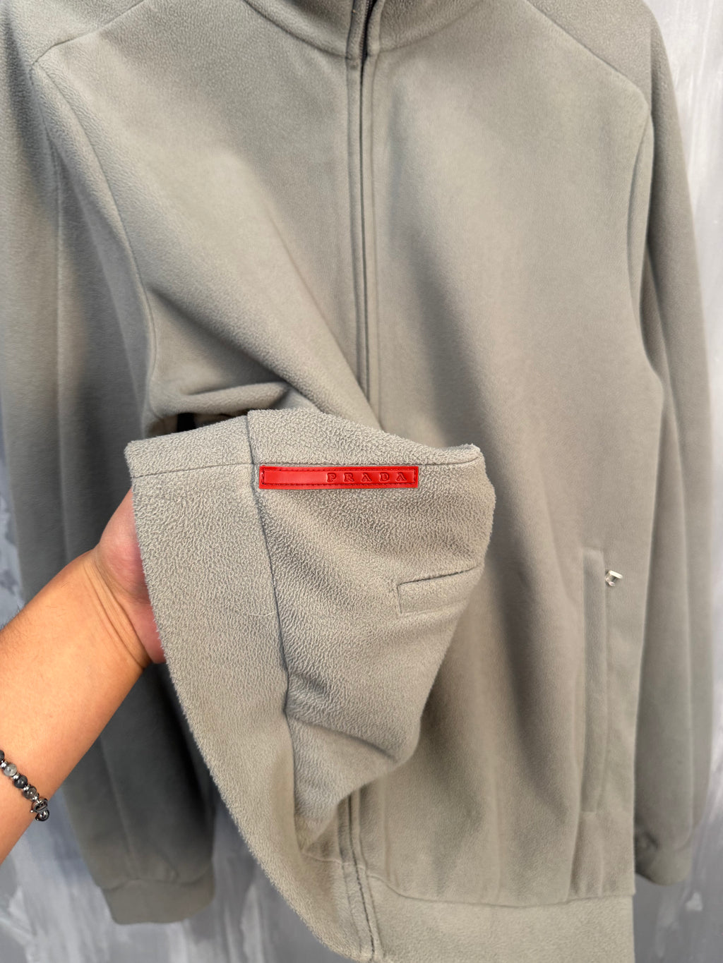Prada Red Stripe Full Zip Fleece Beige