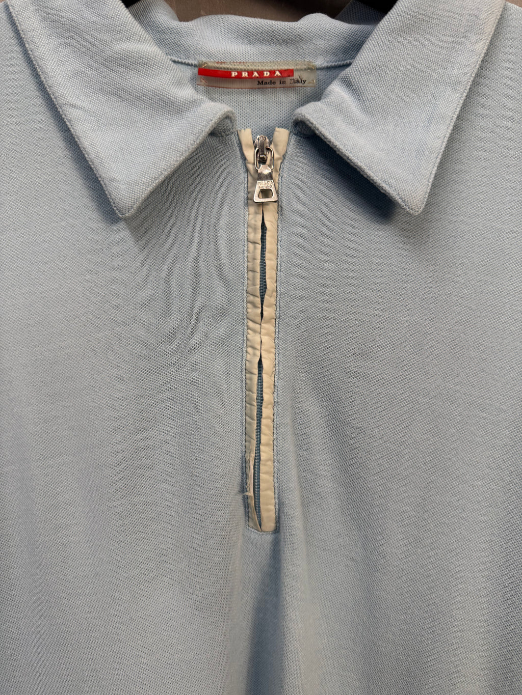 Prada Quarter Zip Polo Shirt Light Blue