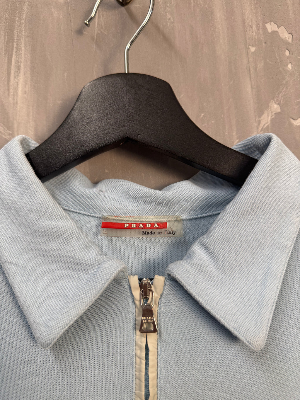 Prada Quarter Zip Polo Shirt Light Blue
