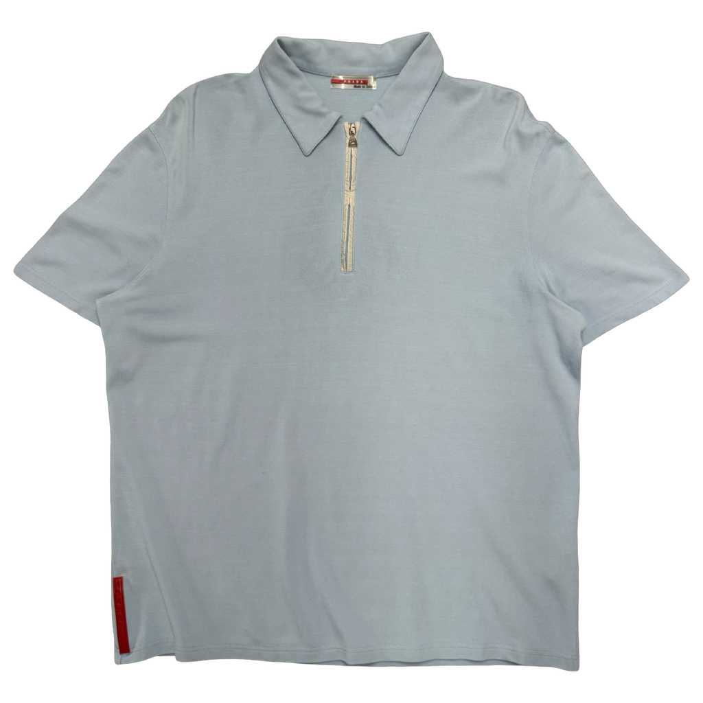 Prada Quarter Zip Polo Shirt Light Blue