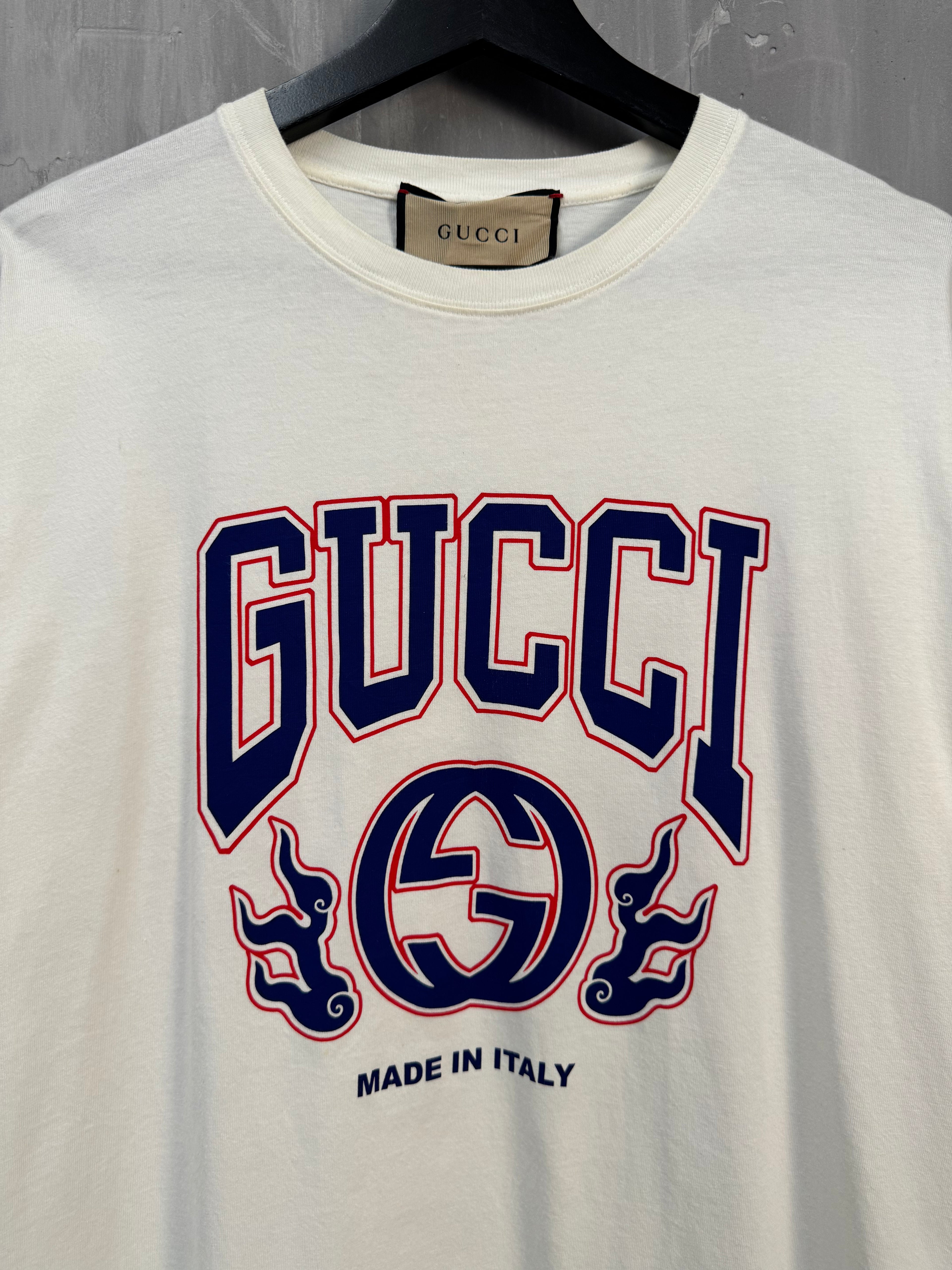 Gucci Collegiate Flame Logo Tee White