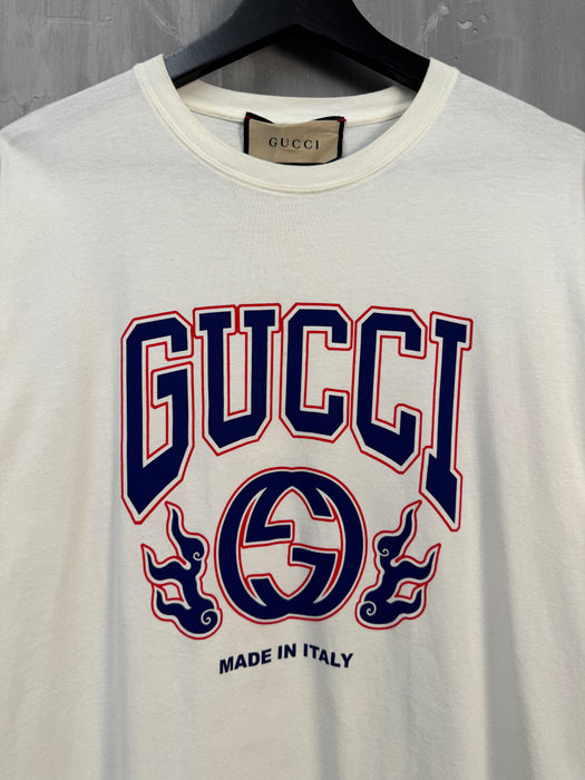 Gucci Collegiate Flame Logo Tee White | Vitnage Clothing Store Canada