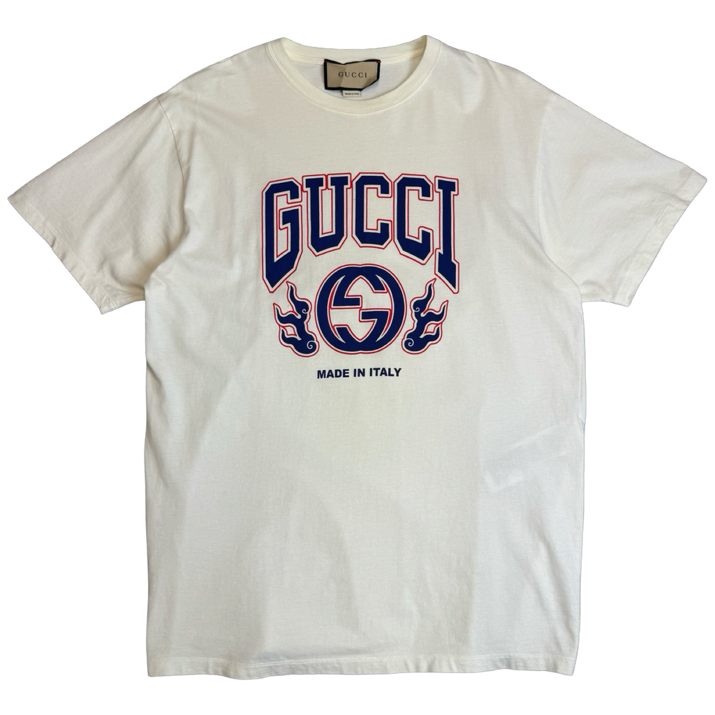 Gucci Collegiate Flame Logo Tee White