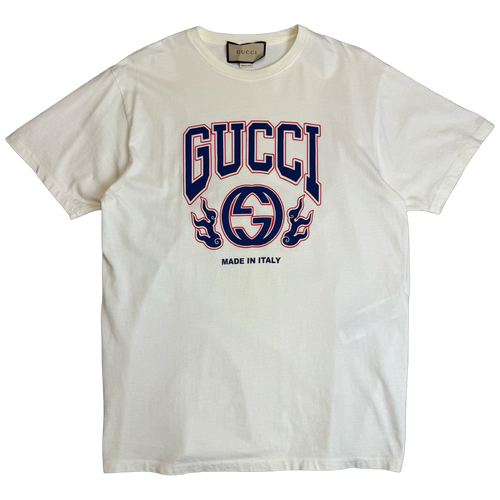 Gucci Collegiate Flame Logo Tee White | Vintage Clothing Store Canada