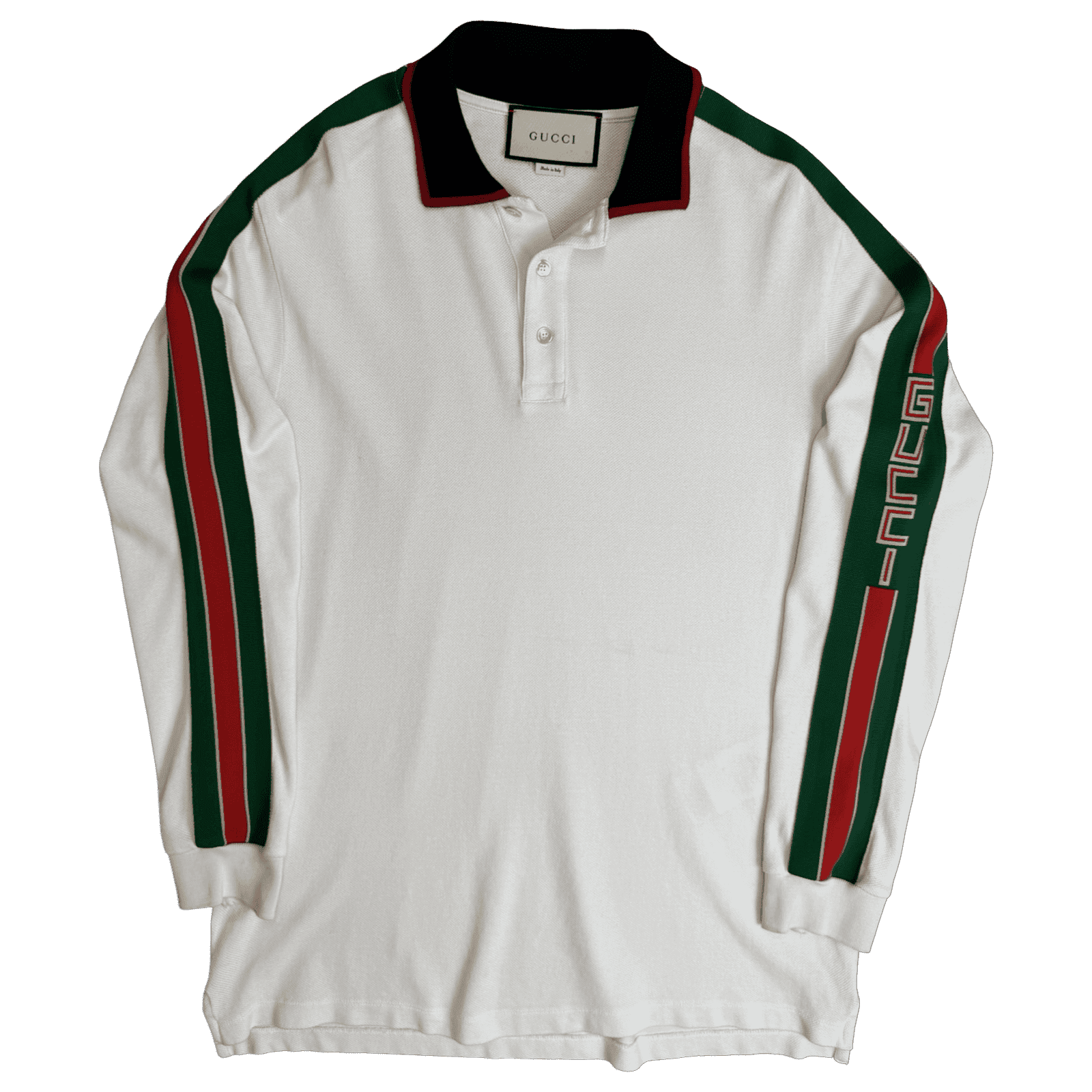 Gucci Web-striped Longsleeve Polo Shirt White