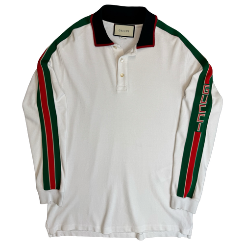 Gucci Web-striped Longsleeve Polo Shirt White | Vintage Clothing Store Canada