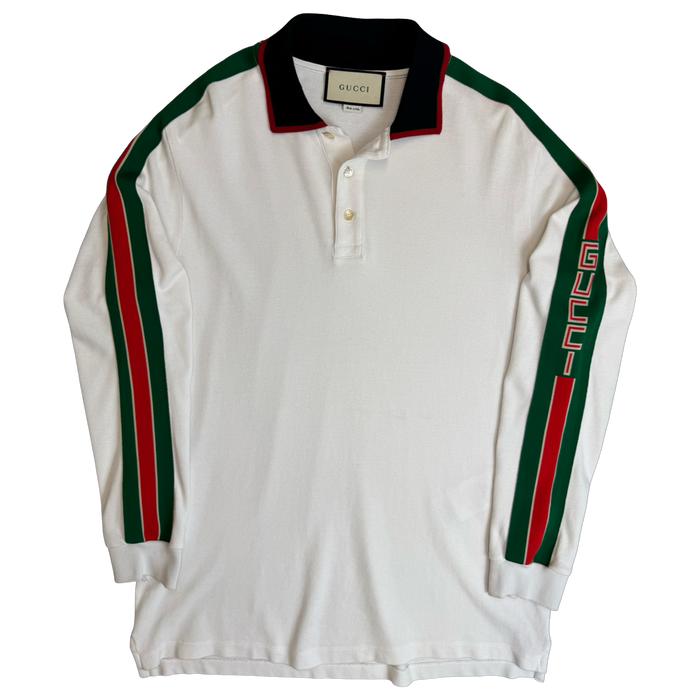 Gucci Web-striped Longsleeve Polo Shirt White | Vitnage Clothing Store Canada