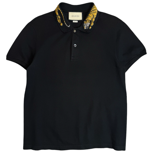 Gucci Tiger Collar Polo Shirt Black | Vintage Clothing Store Canada
