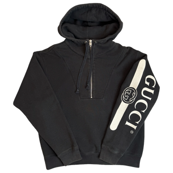 Gucci Logo-Print Half Zip Hoodie Black