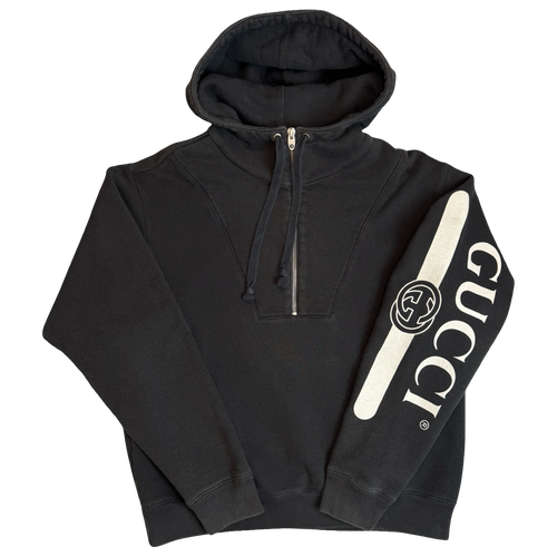 Gucci Logo-Print Half Zip Hoodie Black | Vintage Clothing Store Canada