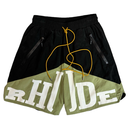 Rhude Cupro Yachting Shorts Black/Khaki (USED) | Vintage Clothing Store Canada