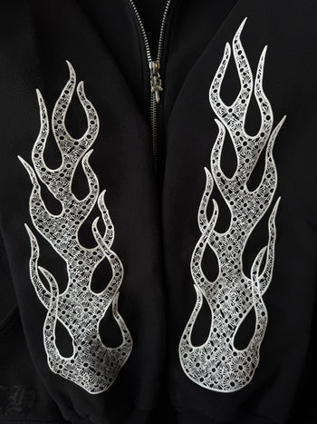 Chrome Hearts Flames Thermal Zip Up Hoodie