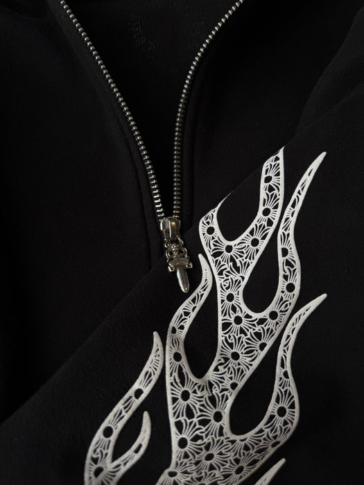 Chrome Hearts Flames Thermal Zip Up Hoodie | Vitnage Clothing Store Canada